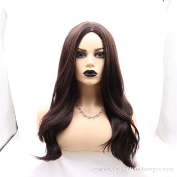Vigorous brown mono premium high quality straight wave long wholesale black women synthetic hair wigs none lace front